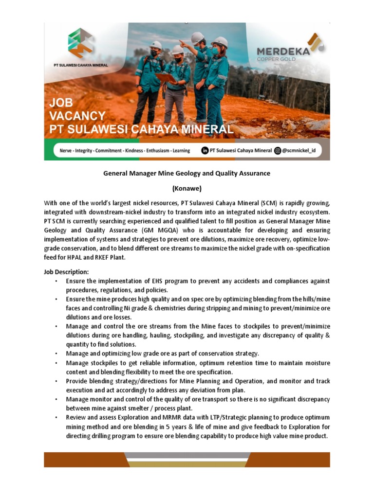 General Manager Mine Geology Position | PDF