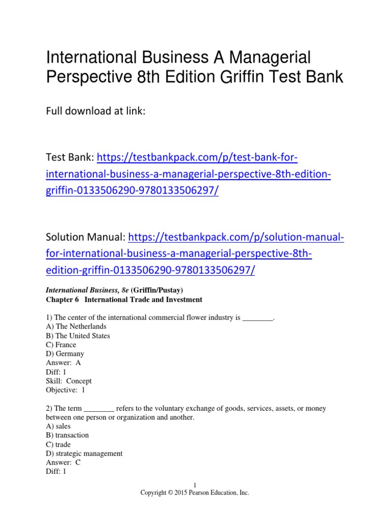International Business A Managerial Perspective 8th Edition Griffin