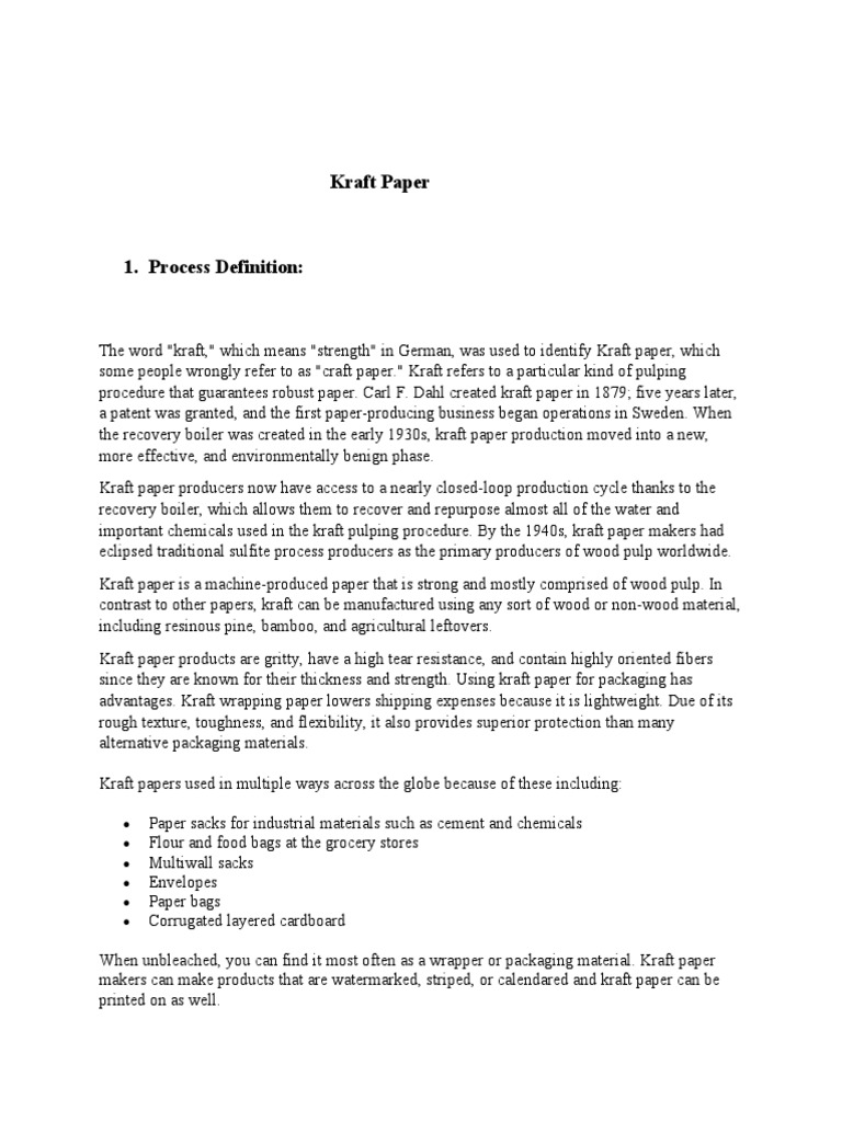 Kraft Paper Process Definition Product Specification PDF Pulp (Paper) Paper