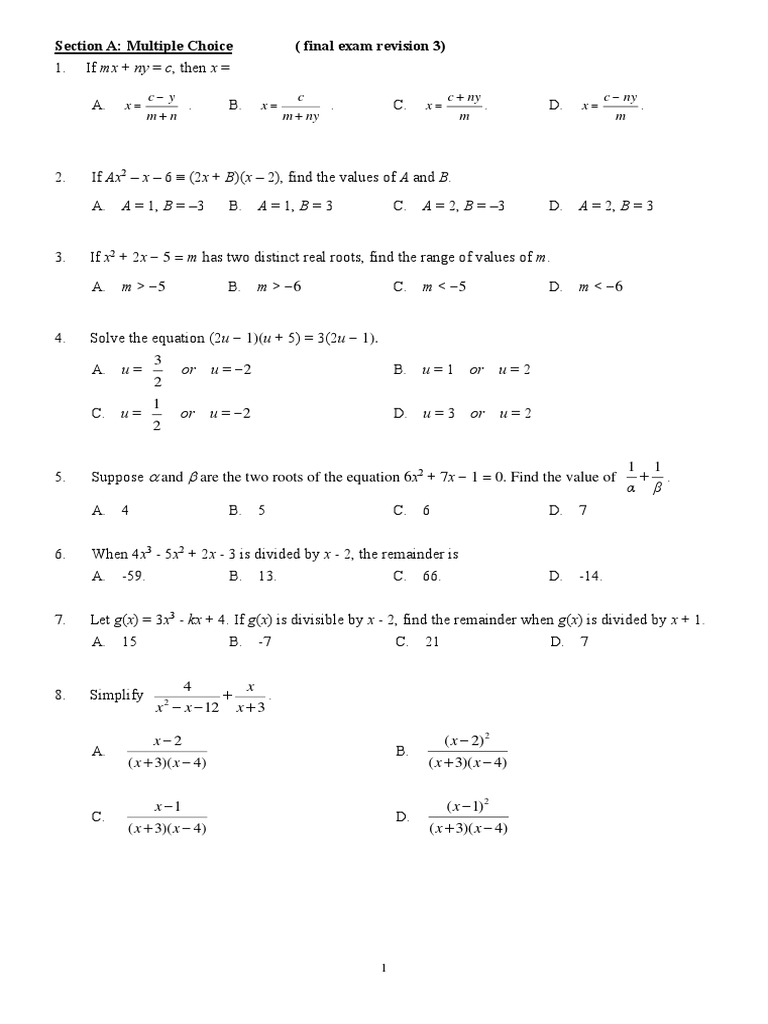S4 Mathematics Exam Revision Guide | PDF