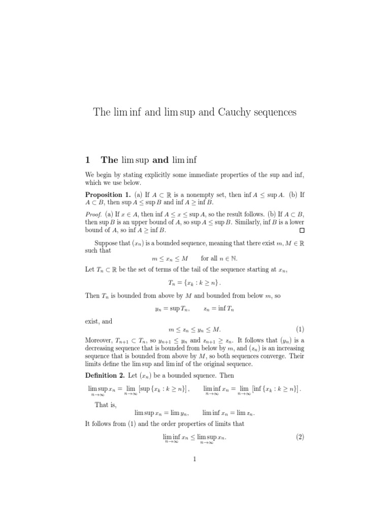 Lim Sup and Lim Inf of Sequences | PDF | Sequence | Limit (Mathematics)