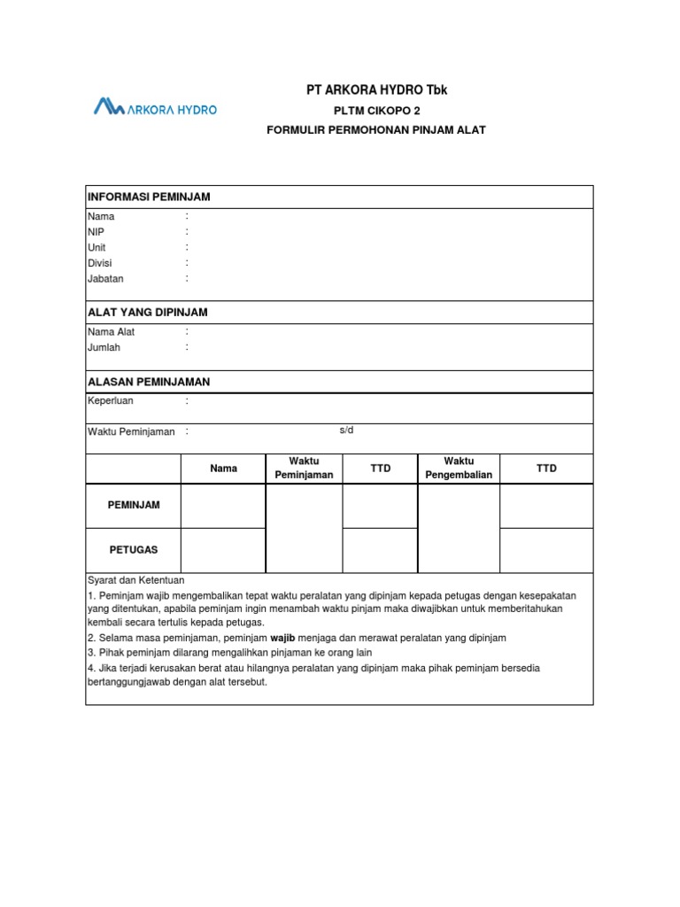 Form Pinjam Alat | PDF | Pengelolaan Keuangan & Uang | Hukum