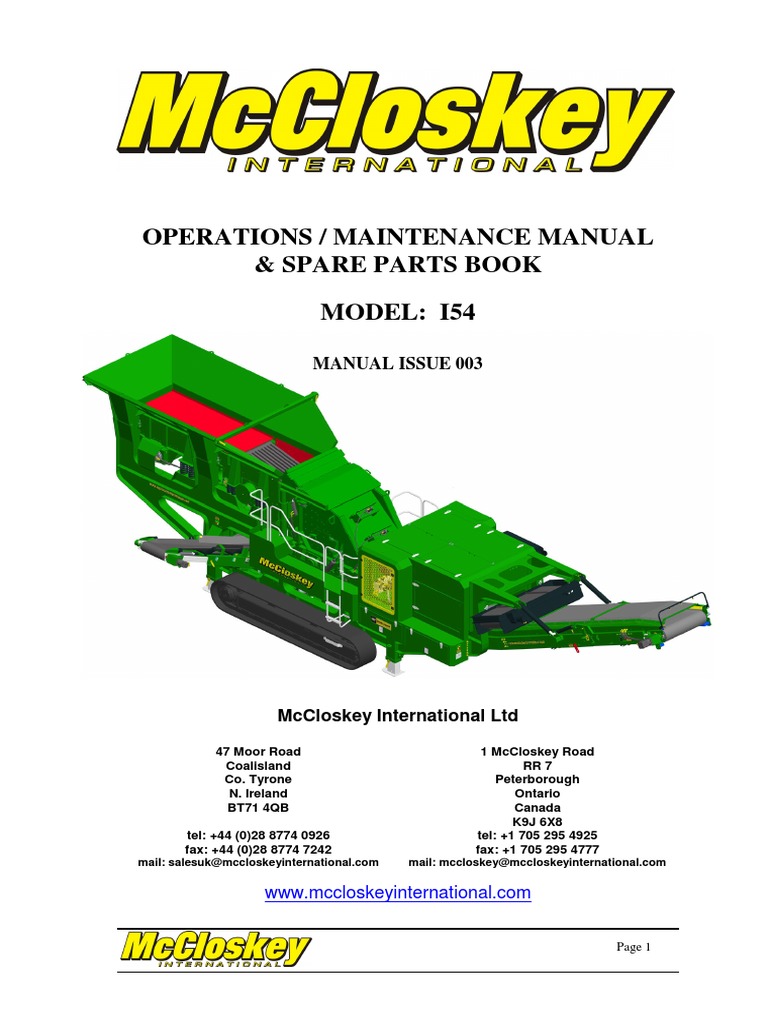 McCloskey I54 Operations Manual | PDF