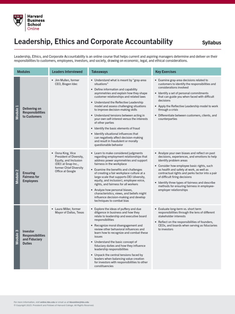 Leadership Ethics Corporate Accountability Syllabus | PDF | Self ...
