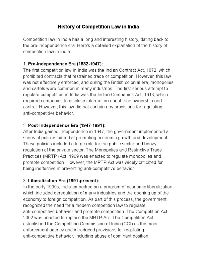 History of Competition Law in India | PDF | Competition Law | Competition