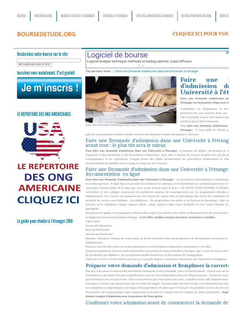 comment faire une demande d admission dans une université