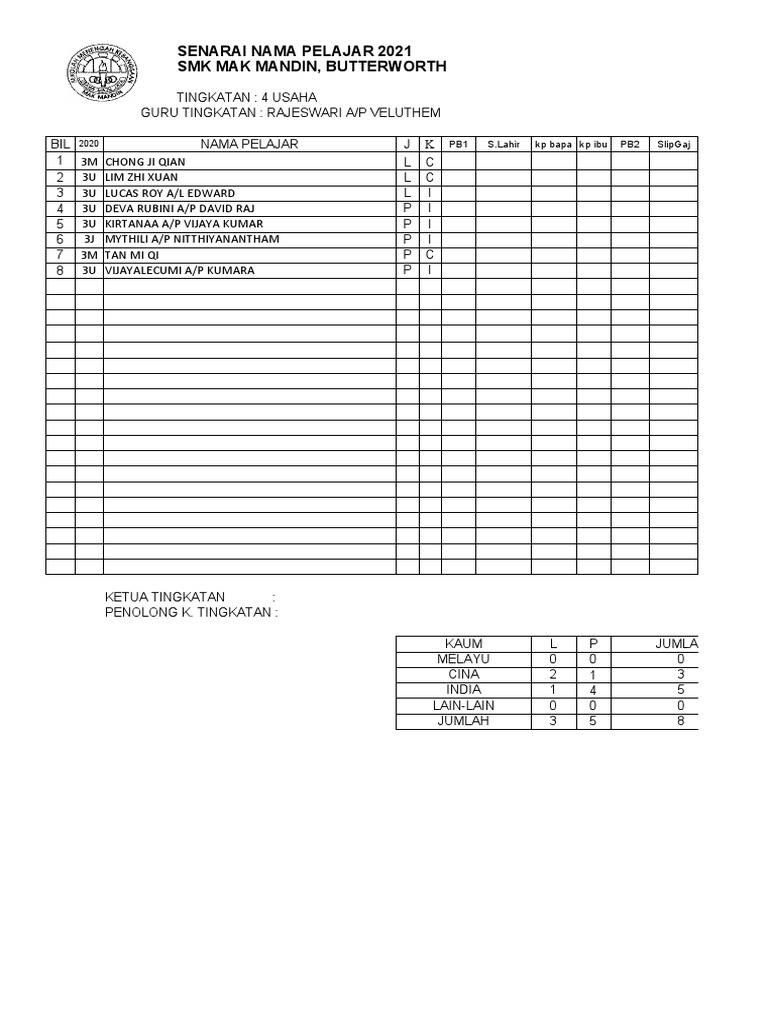 Borang Senarai Nama Column | PDF