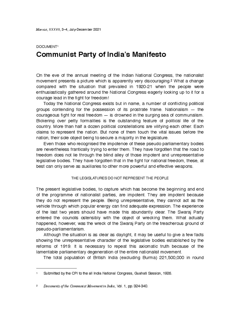 2021 03 04 Cpi Manifesto PDF Nationalism Bourgeoisie