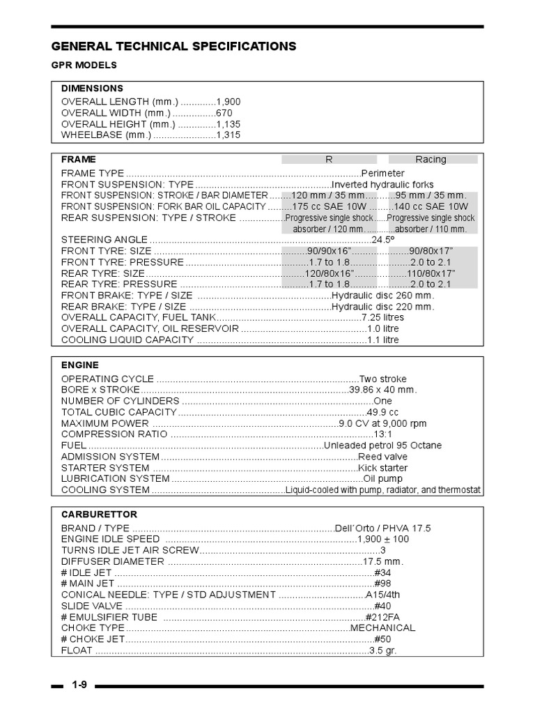 GPR Model Technical Specifications | PDF | Technology & Engineering