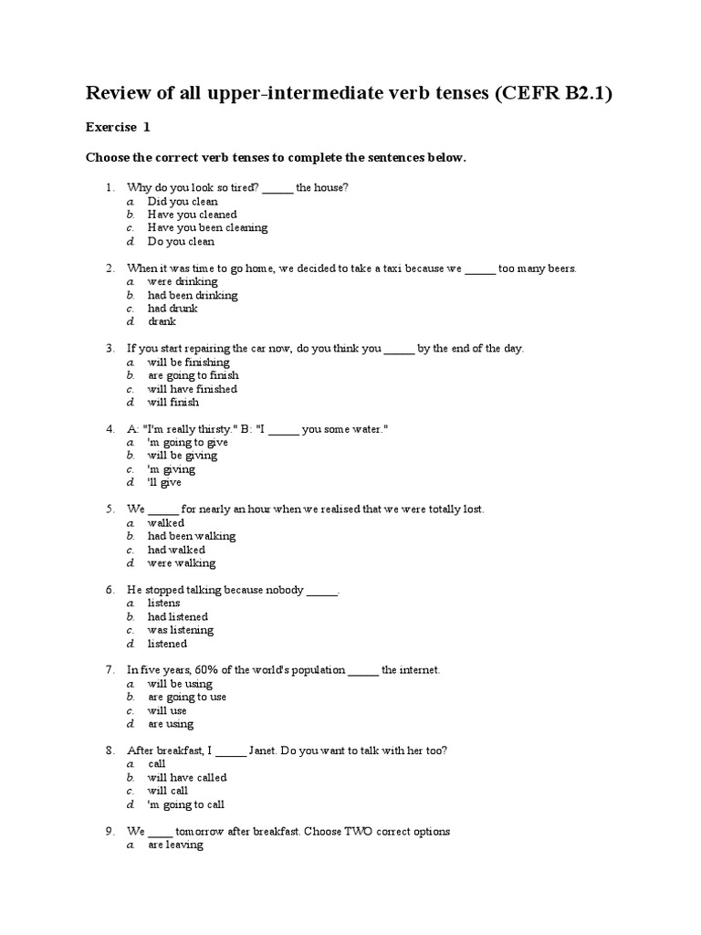 Review English B2 1 Tenses Pdf Linguistics Grammar