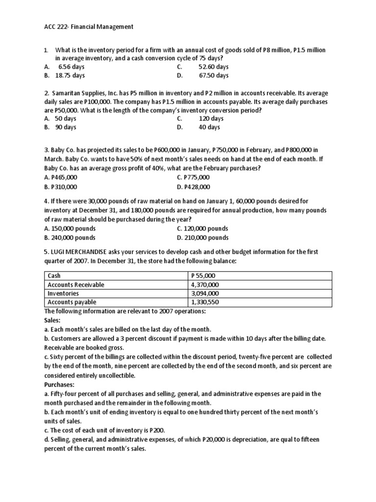 Master Budget and Working Capital Management - Assignment | PDF ...