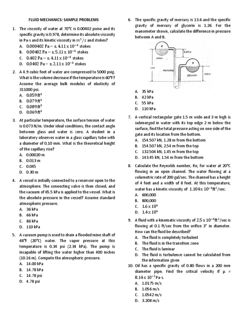 Fluid Mechanics Sample Problems and Solutions | PDF | Science & Mathematics
