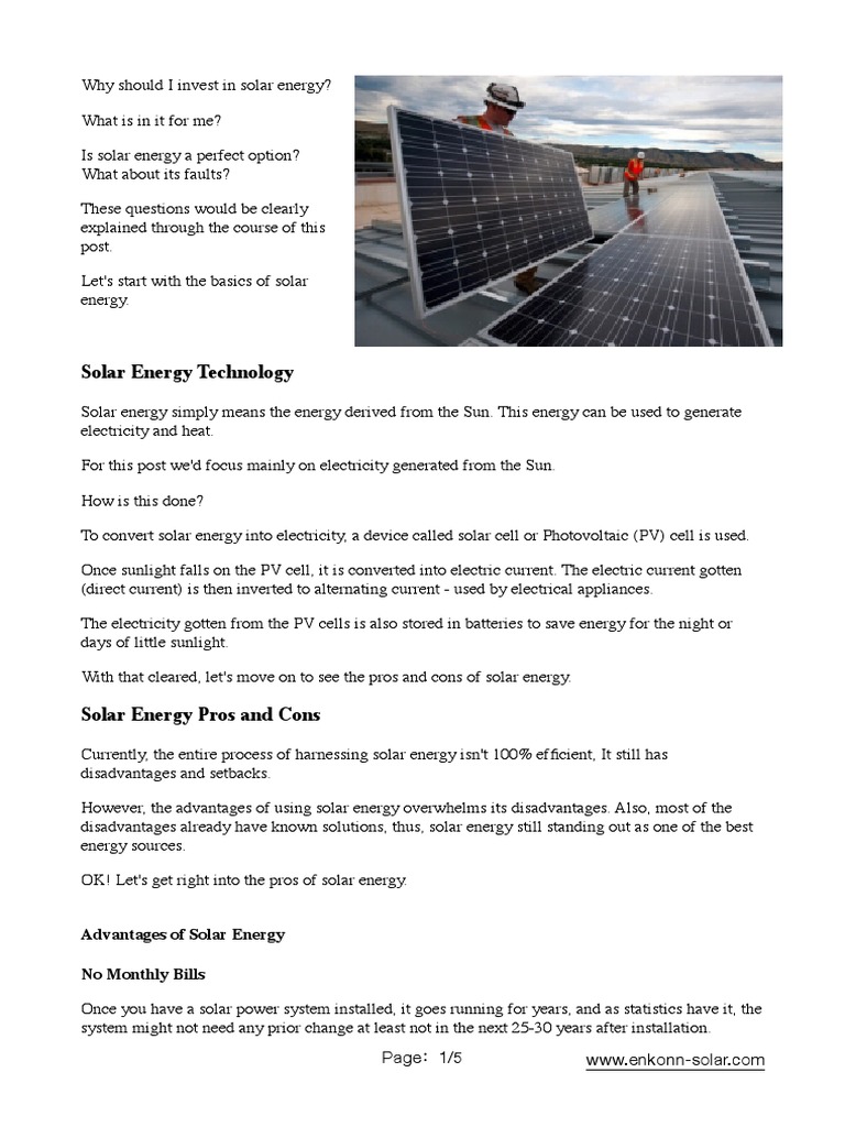Solar Energy Advantages and Disadvantages | PDF