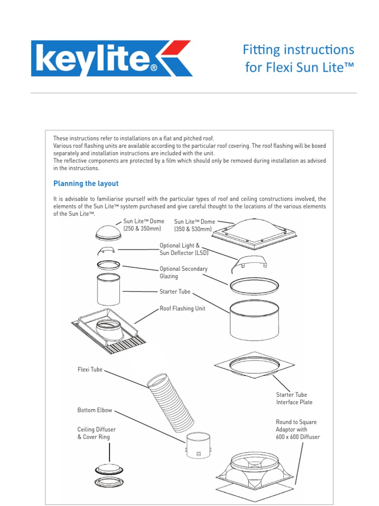 Sun Lite™ Dome Installation Guide | PDF | Roof | Electrical Connector