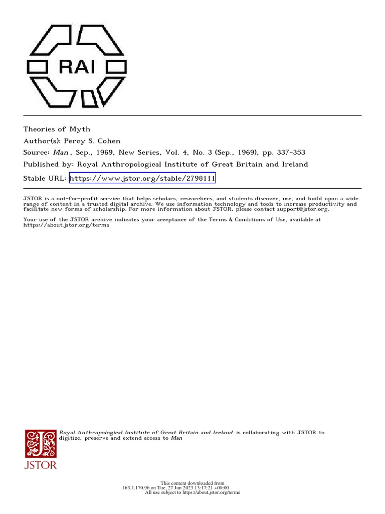 COHEN, Percy - Theories of Myth | PDF | Unconscious Mind | Theory