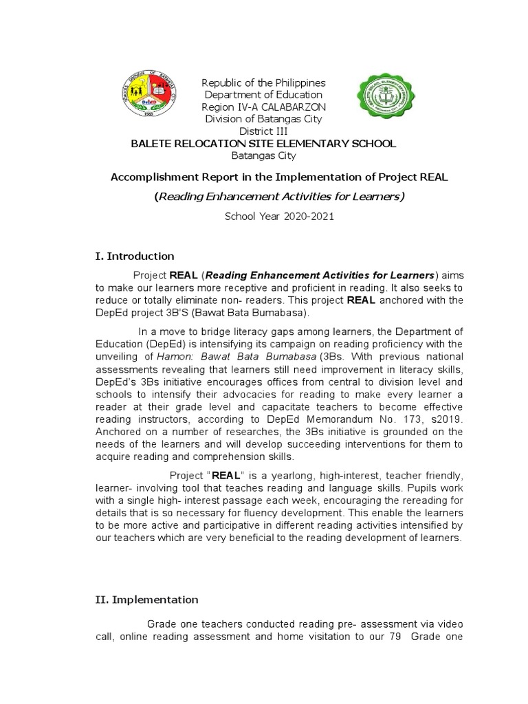 NARRATIVE-REPORT-ON-PROJECT-REAL-SY-2020-2021-Mam-Miles (2) | PDF