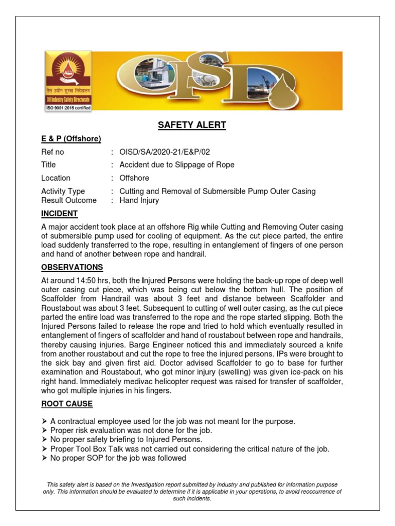 Safety AlertAccident Due To Slippage of Rope PDF