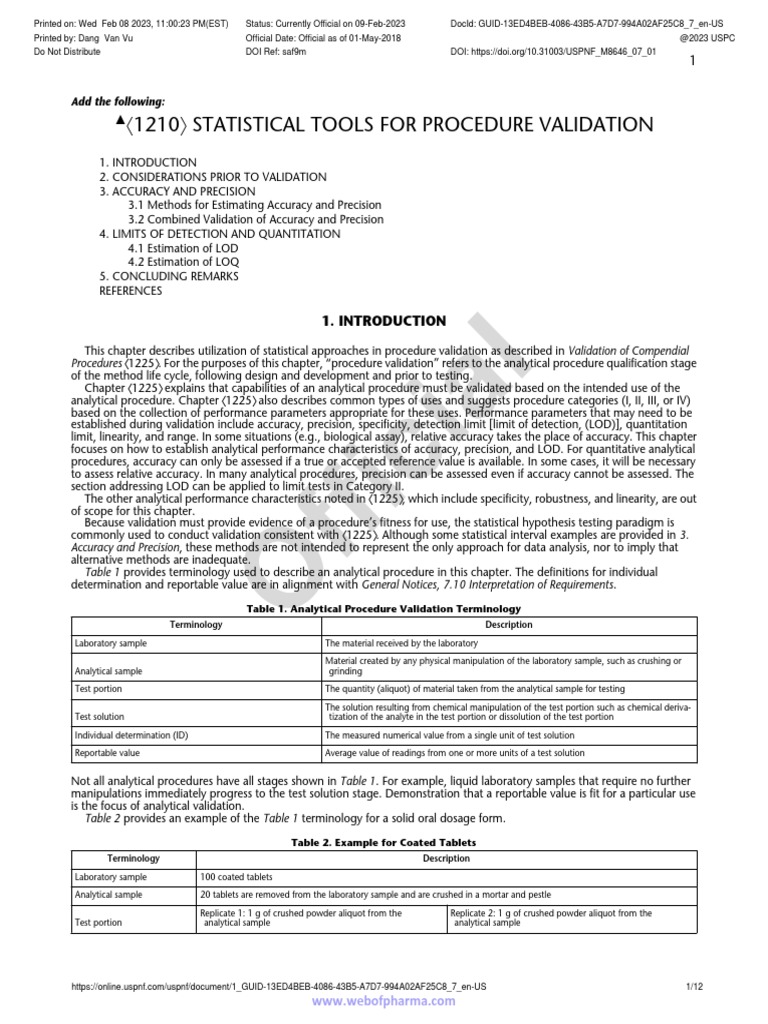 Statistical Tools for Procedure Validation | PDF | Science & Mathematics