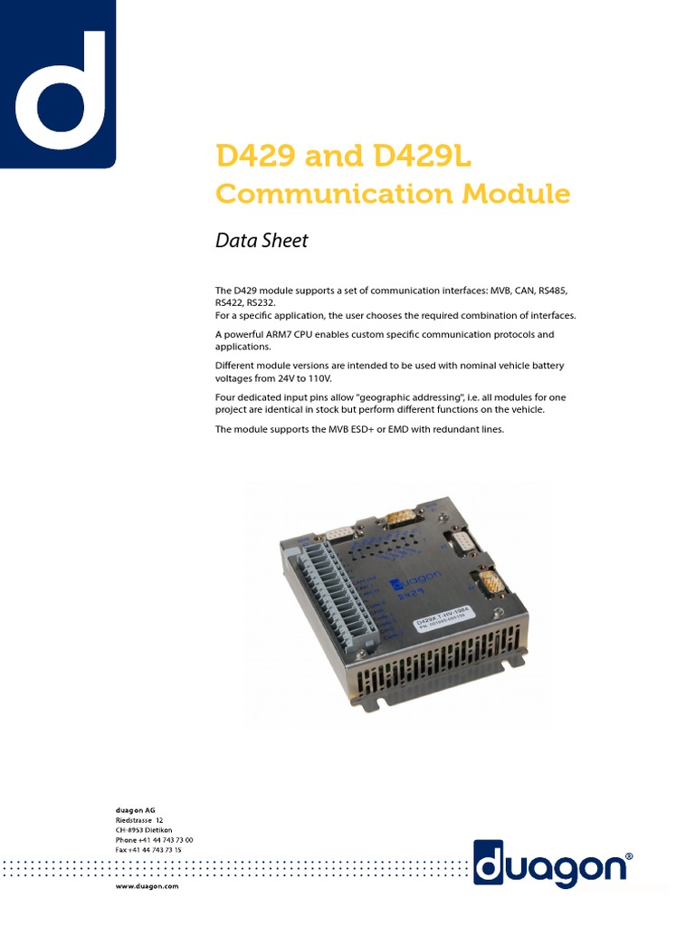 DUAGON D429 and D429L Communication Module | PDF