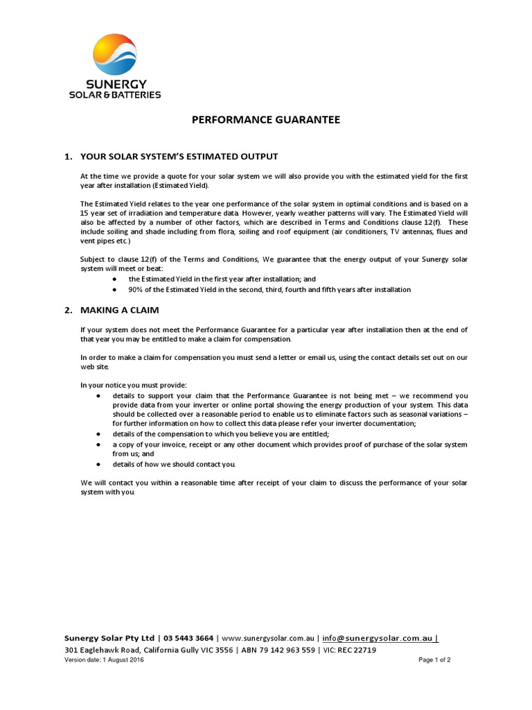 Solar Performance Guarantee Overview | PDF | Receipt | Physical Quantities