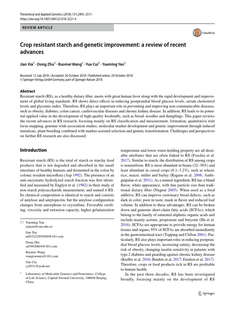 Advances in Crop Resistant Starch Research | PDF | Starch | Dietary Fiber