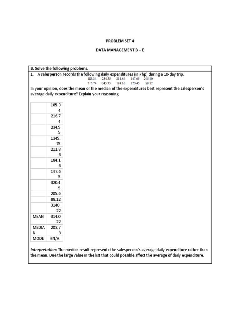 Ge 4 MMW Problem Set 4, B - e | PDF