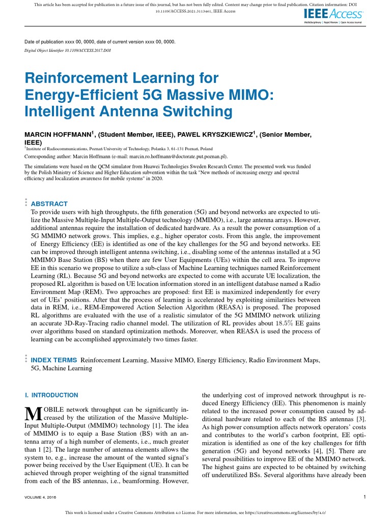 Reinforcement Learning For Energy-Efficient 5G Massive MIMO Intelligent ...