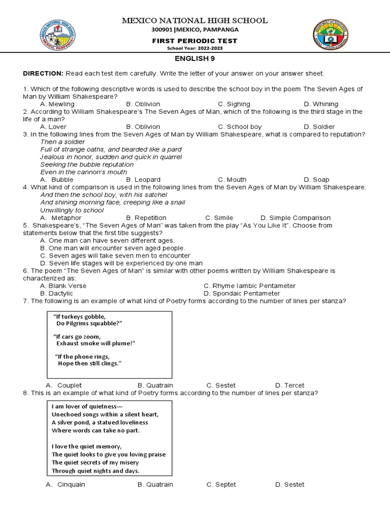 English 9 Periodic Test - Shakespeare Analysis | PDF | Language Arts ...
