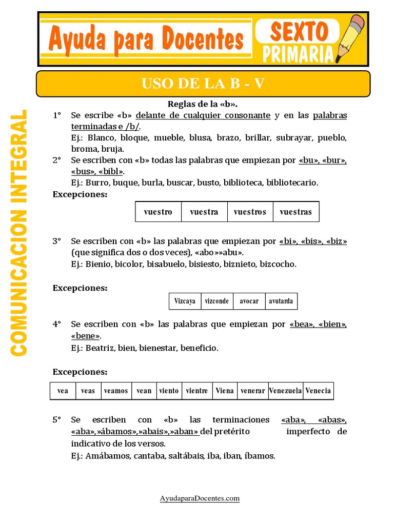 Reglas del uso de la B y V en primaria | PDF
