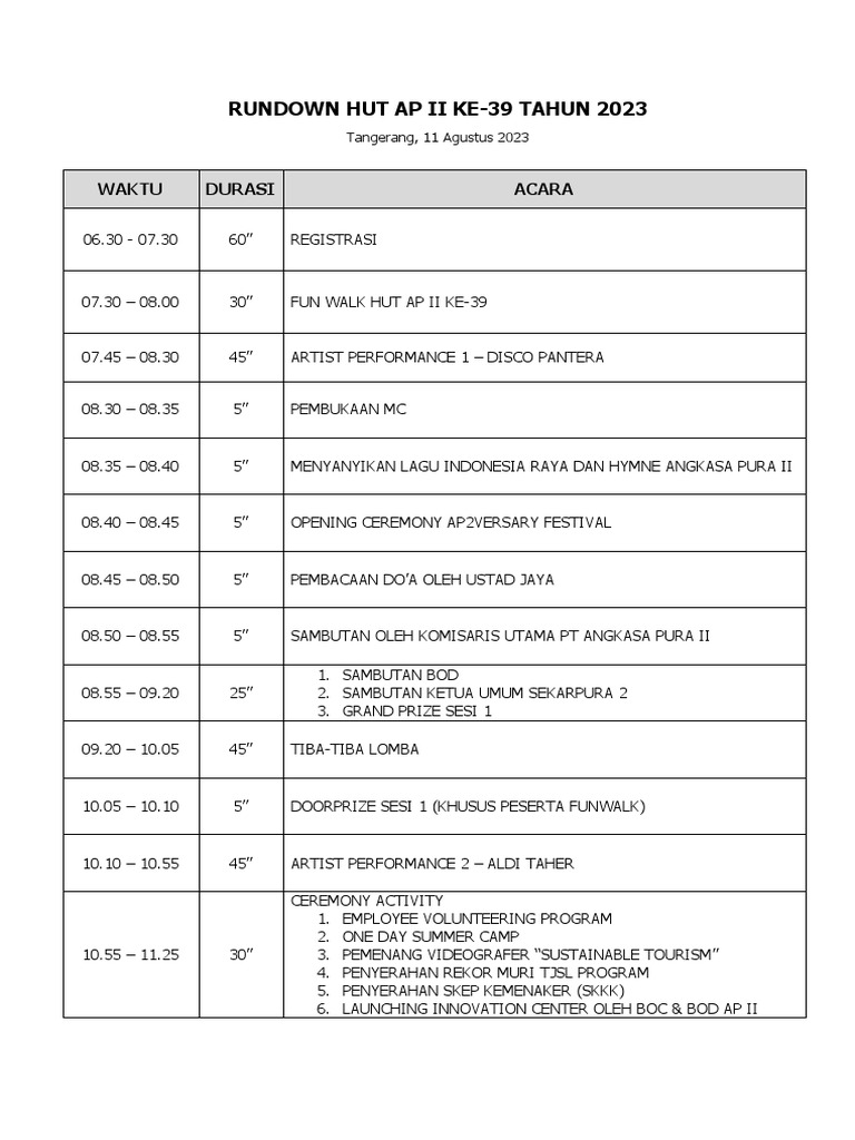 Rundown HUT AP II ke-39 Tahun 2023 | PDF | Ilmu Sosial