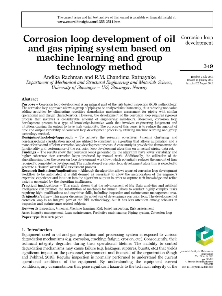 Machine Learning for Corrosion Loop Development | PDF