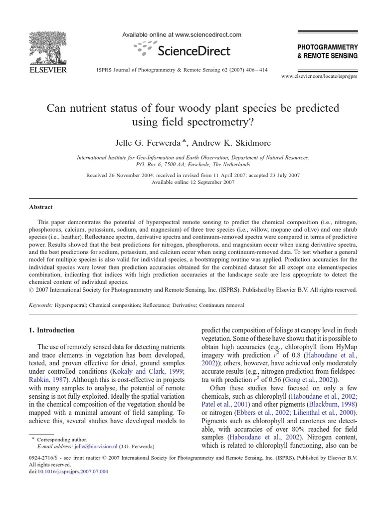 Can Nutrient Status of Four Woody Plant Species Be Predicted Using ...