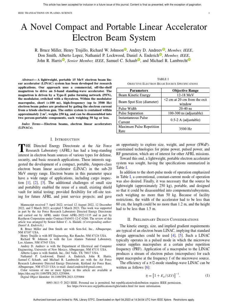 Portable 15 MeV Electron Beam LINAC | PDF