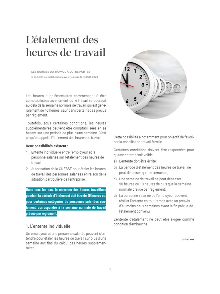 Étaler les heures de travail : Guide CNESST | PDF