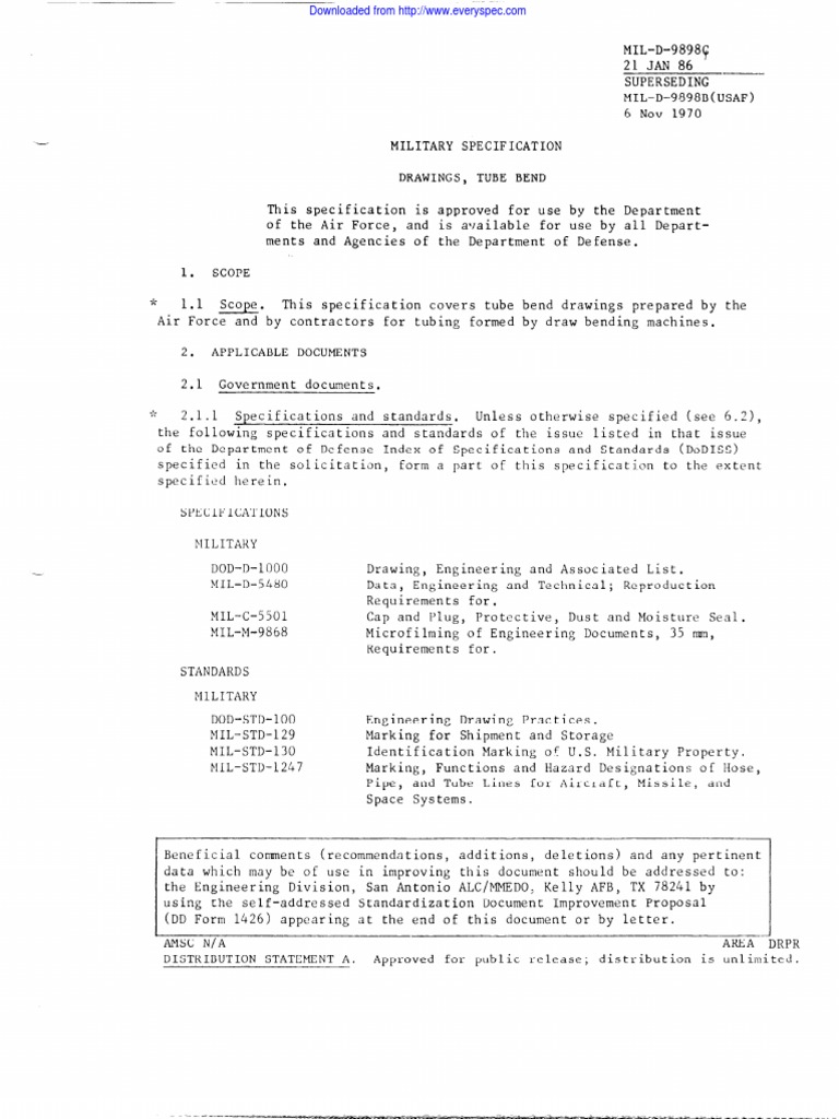 MIL-D-9898C Drawings, Tube Bend PDF Language Arts & Discipline