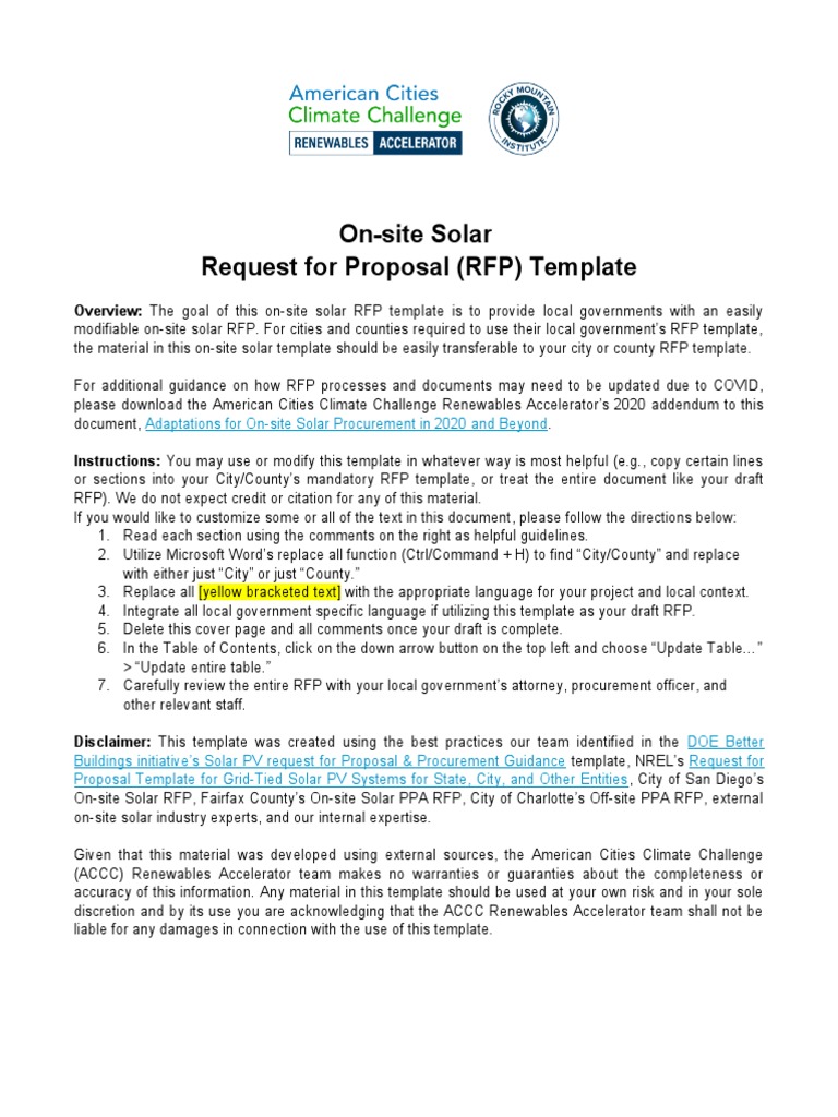 ACCC RA On Site Solar RFP Template PDF Photovoltaics
