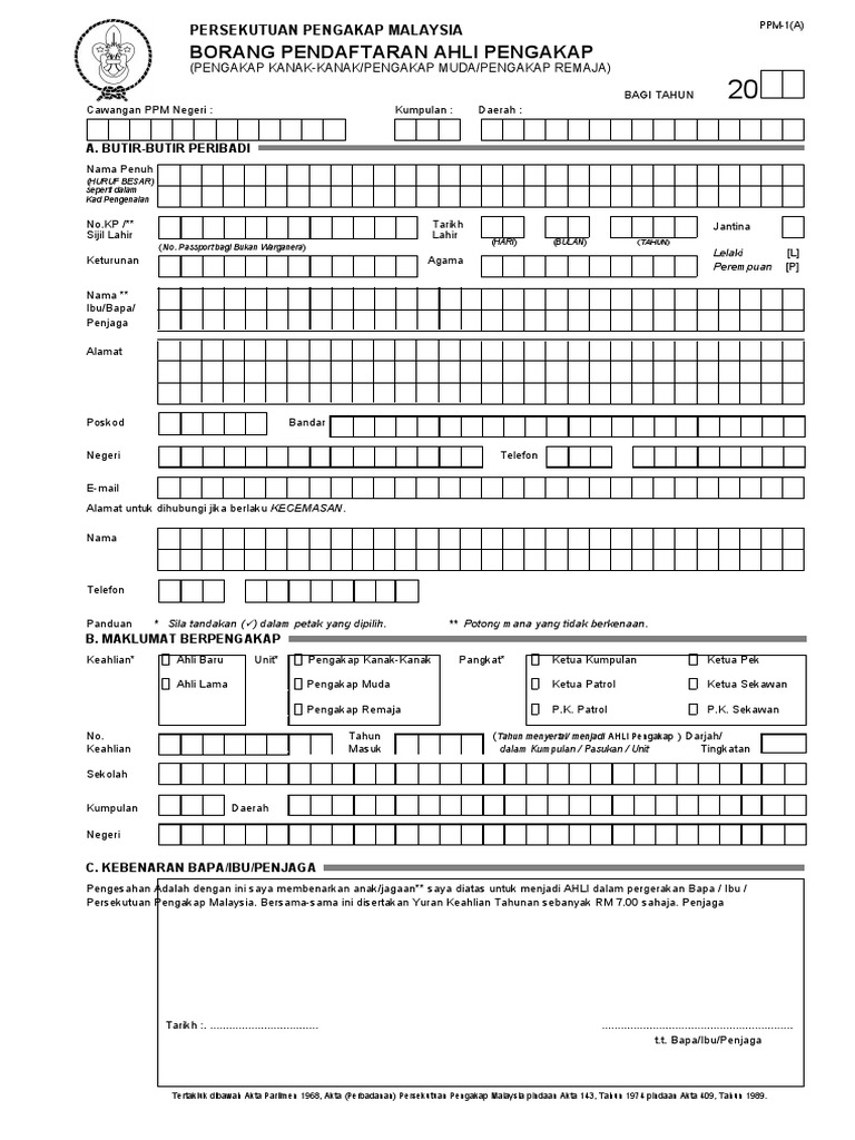 Borang Pendaftaran Pengakap | PDF