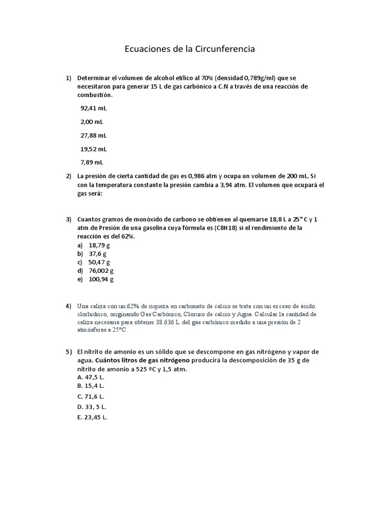 Problemas de Química: Gases y Soluciones | PDF | Concentración | Amoníaco