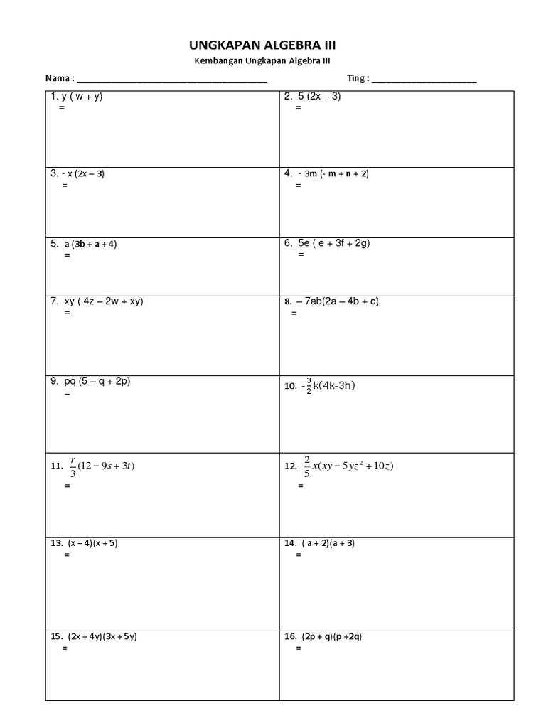 UNGKAPAN ALGEBRA-kembangan | PDF