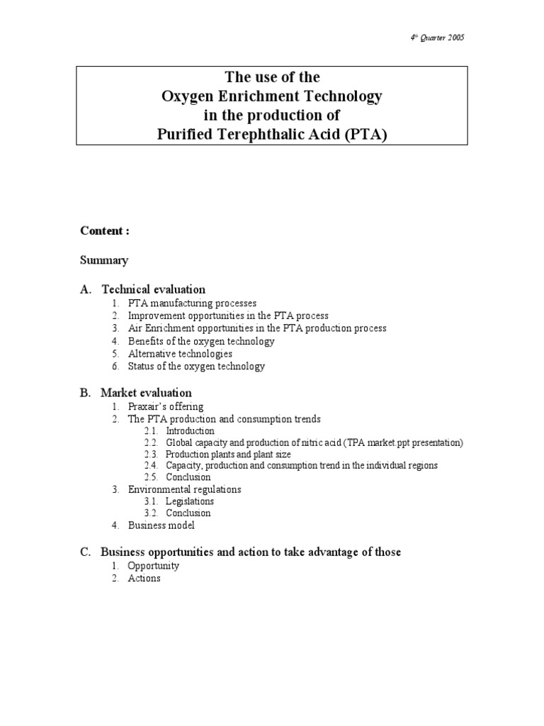 Oxygen Enrichment in PTA Production | PDF