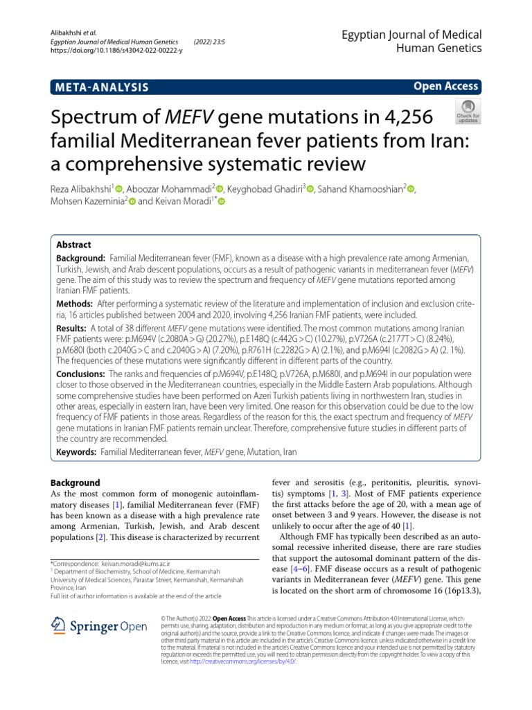 Spectrum of MEFV Gene Mutations in 4,256 Familial Mediterranean Fever ...