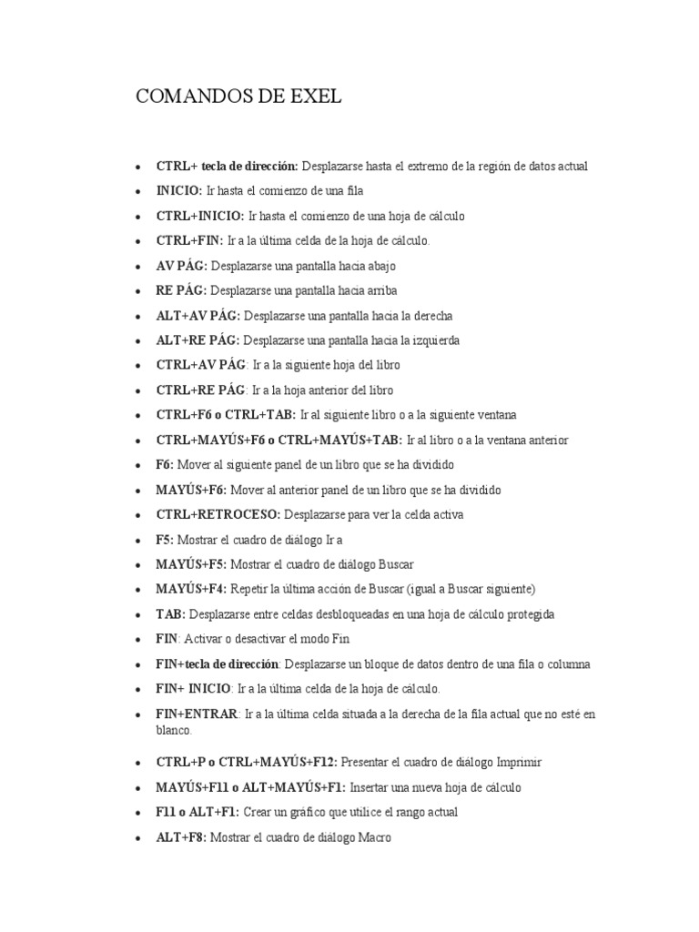 Comandos De Exel | PDF