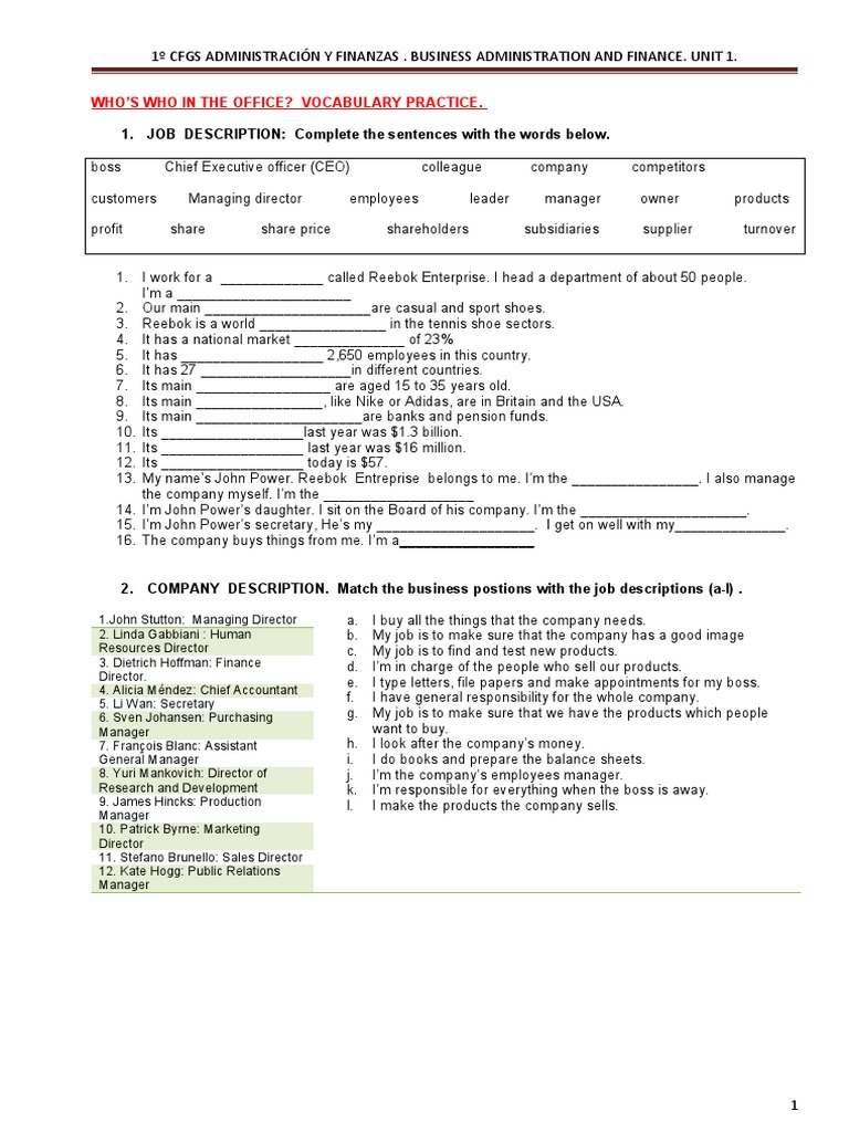 Business Vocabulary Practice Exercises | PDF | Economies | Business