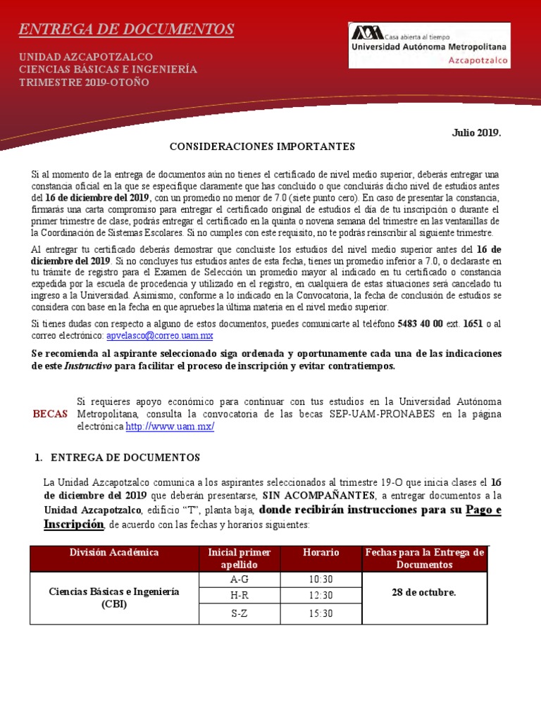 Entrega de Documentos UAM 2019 | PDF