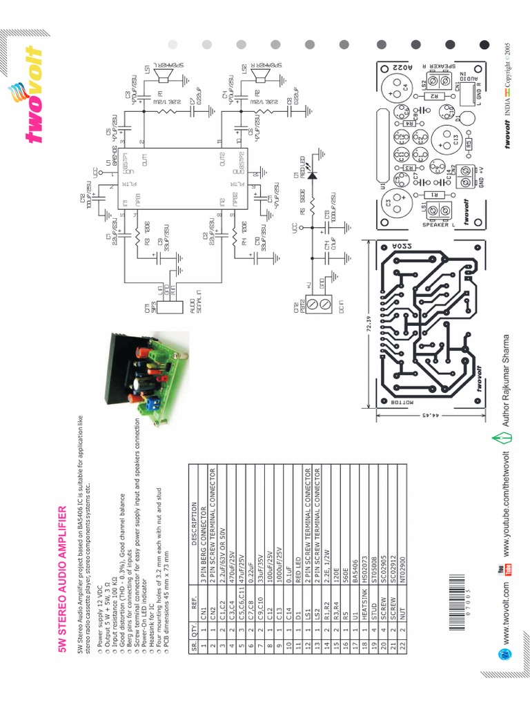 Twovolt 5WSTEREOAUDIOAMPLIFIERUSINGBA54061 PDF
