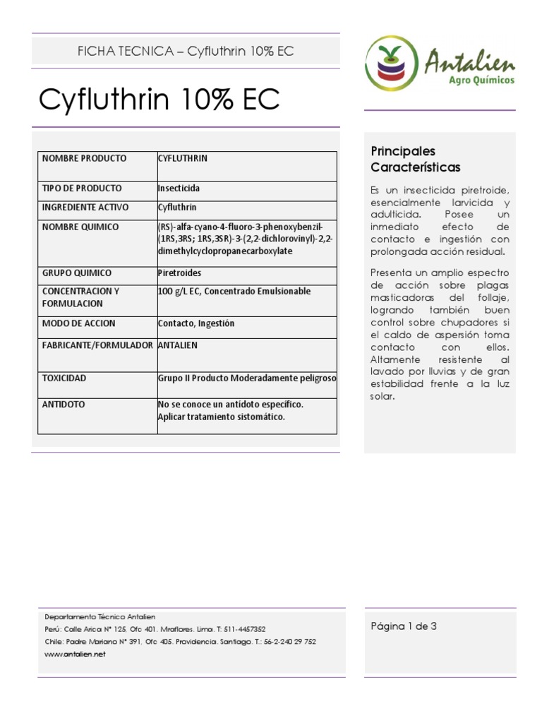 Ficha Técnica de Cyfluthrin 10% EC | PDF