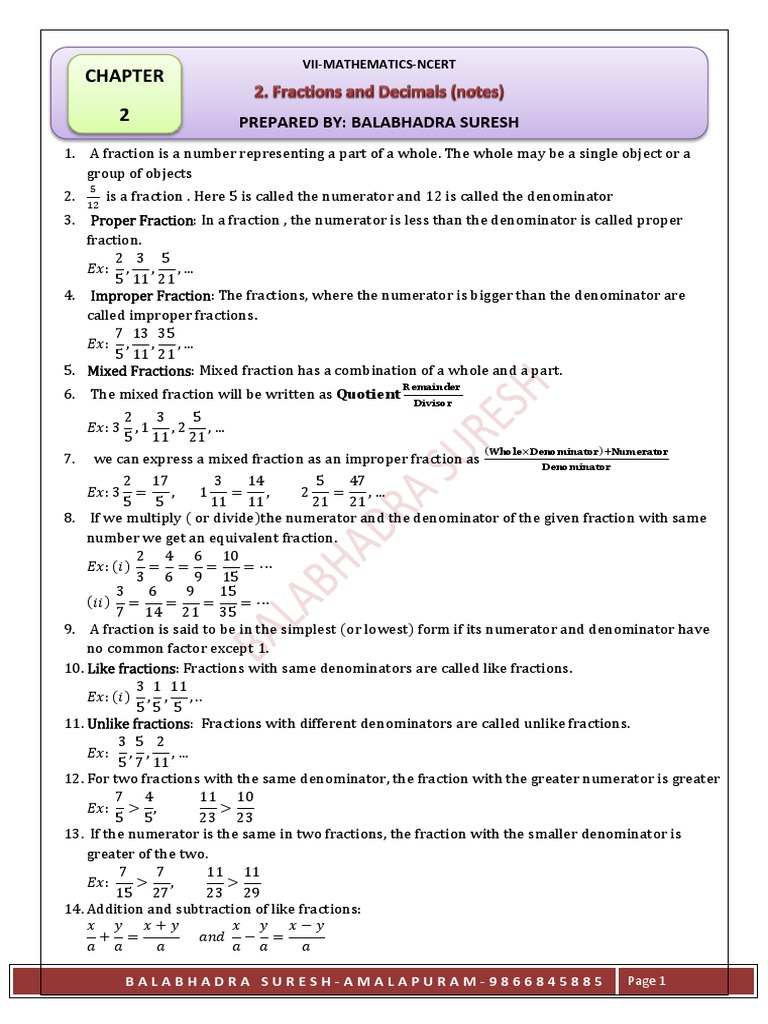 7th Class Maths Notes by Balabhadra Suresh | PDF