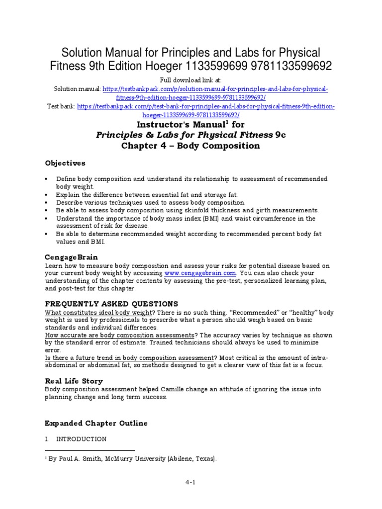 Principles and Labs For Physical Fitness 9th Edition Hoeger Solutions