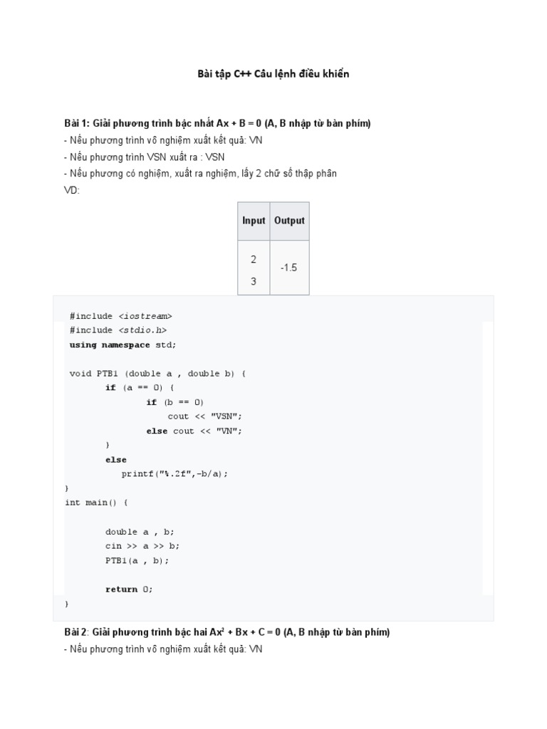 Bài tập C++ hay lời giải về câu lệnh điều khiển | PDF