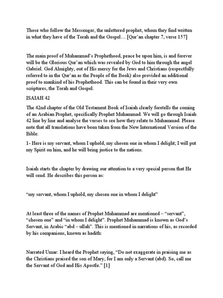 Isaiah 42: Prophecy of Muhammad | PDF | Prophets And Messengers In ...